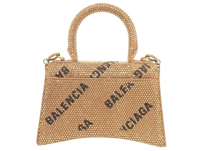 Borsa Balenciaga Hourglass XS in camoscio e strass D'oro - vista 3