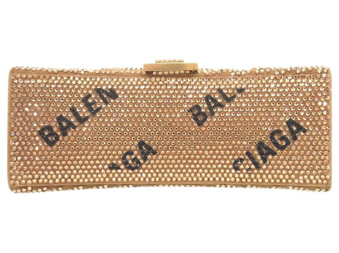 Borsa Balenciaga Hourglass XS in camoscio e strass D'oro - vista 4