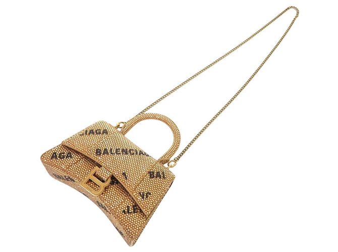 Borsa Balenciaga Hourglass XS in camoscio e strass D'oro - vista 6