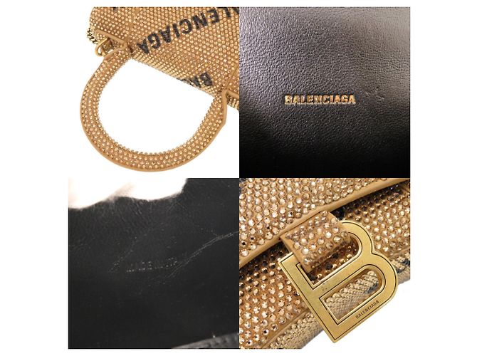 Borsa Balenciaga Hourglass XS in camoscio e strass D'oro - vista 8