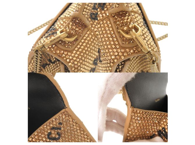Borsa Balenciaga Hourglass XS in camoscio e strass D'oro - vista 9
