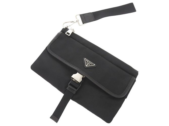 Pochette in nylon Prada con logo triangolare Nero - vista 3