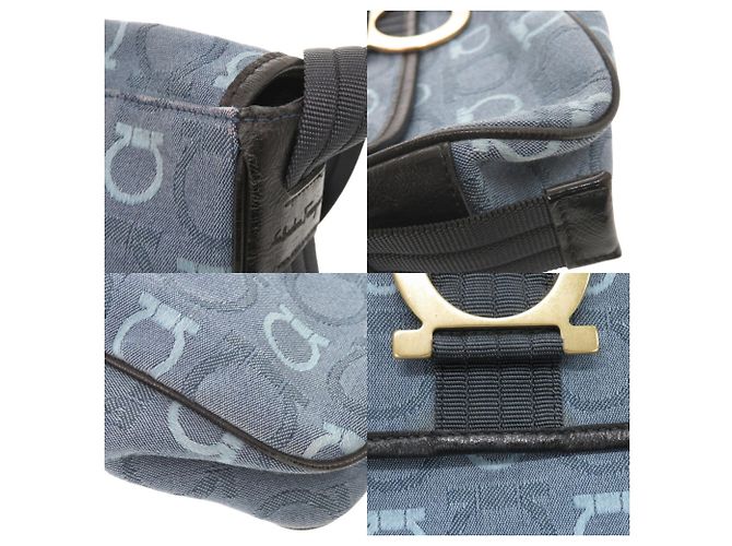 Borsa a tracolla Salvatore Ferragamo Gancini in tela e pelle Blu - vista 10