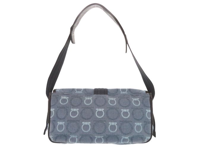 Borsa a tracolla Salvatore Ferragamo Gancini in tela e pelle Blu - vista 2