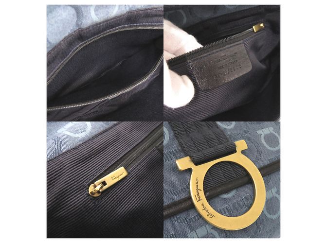 Borsa a tracolla Salvatore Ferragamo Gancini in tela e pelle Blu - vista 6