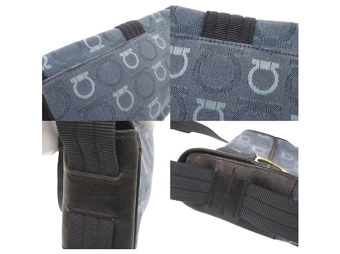 Borsa a tracolla Salvatore Ferragamo Gancini in tela e pelle Blu - vista 8