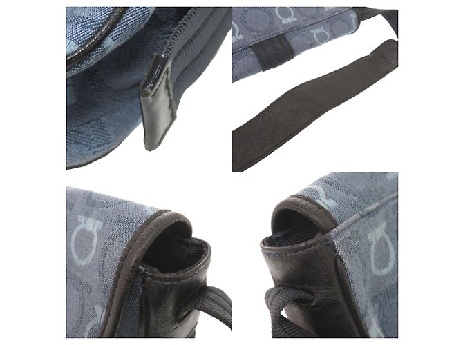 Borsa a tracolla Salvatore Ferragamo Gancini in tela e pelle Blu - vista 9