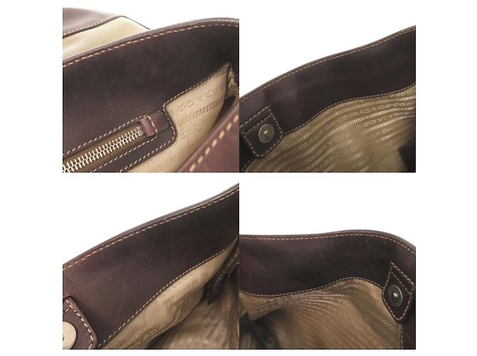 Borsa a tracolla Prada in tela jacquard con logo e pelle Marrone Beige - vista 10