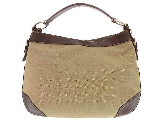 Borsa a tracolla Prada in tela jacquard con logo e pelle Marrone Beige - vista 2