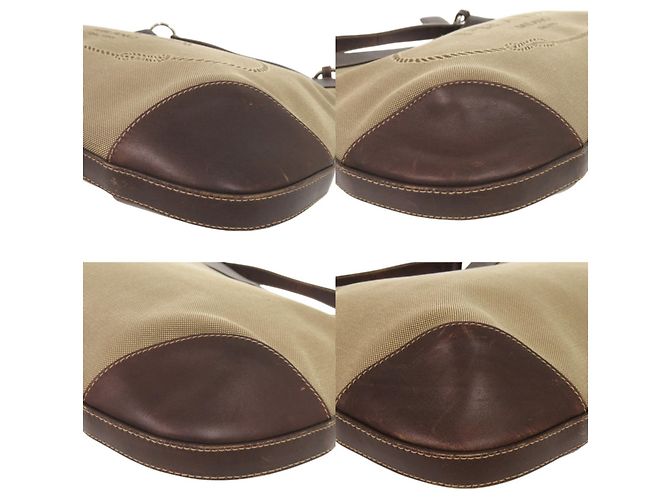 Borsa a tracolla Prada in tela jacquard con logo e pelle Marrone Beige - vista 4