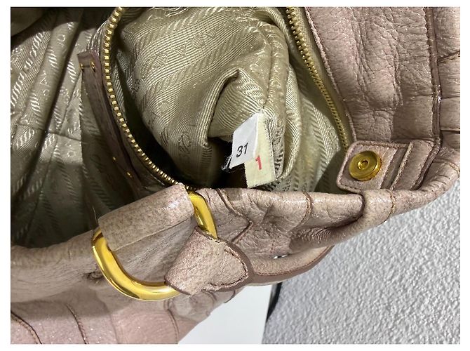 Prada Waves Handtasche Cervo Leder - Beige Rosa Glitter Pink Gold hardware - Ansicht 14