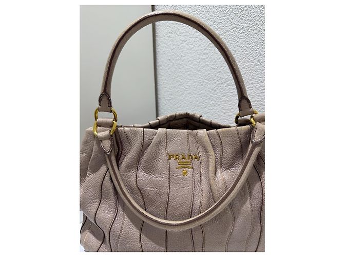 Prada Waves Handtasche Cervo Leder - Beige Rosa Glitter Pink Gold hardware - Ansicht 15