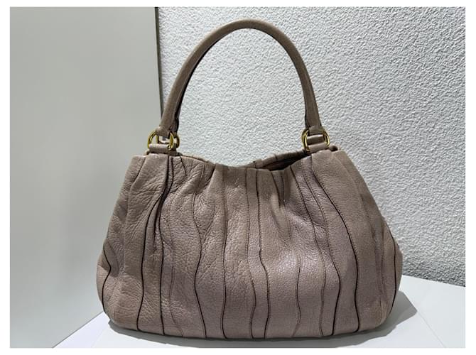Prada Waves Handtasche Cervo Leder - Beige Rosa Glitter Pink Gold hardware - Ansicht 6