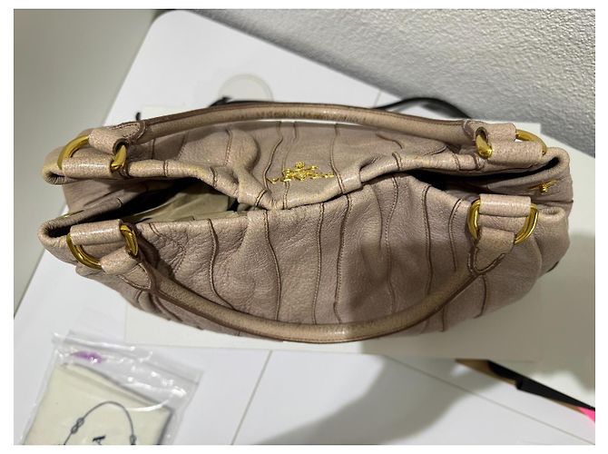 Prada Waves Handtasche Cervo Leder - Beige Rosa Glitter Pink Gold hardware - Ansicht 8