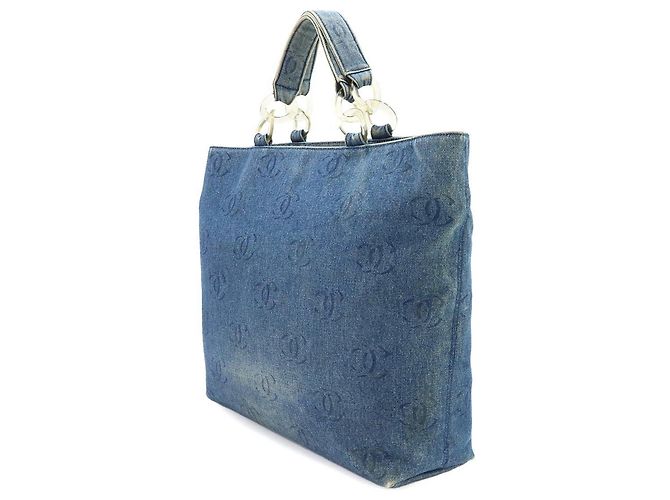Borsa Tote Chanel in denim blu - vista 2