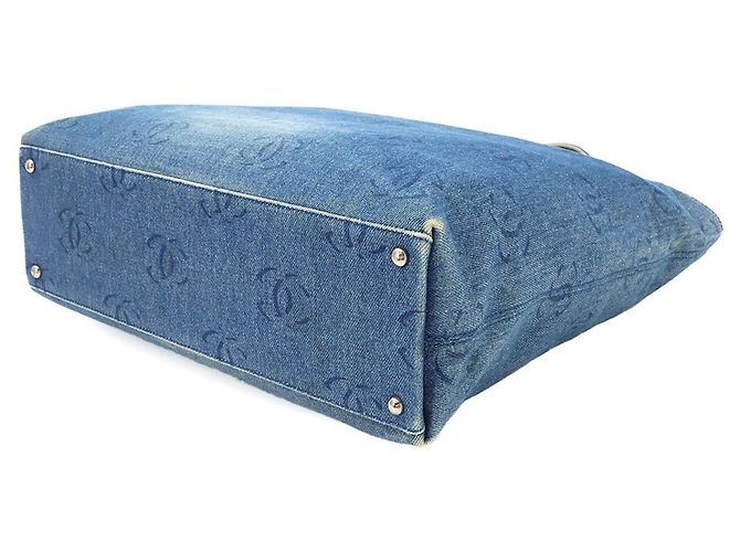 Borsa Tote Chanel in denim blu - vista 3
