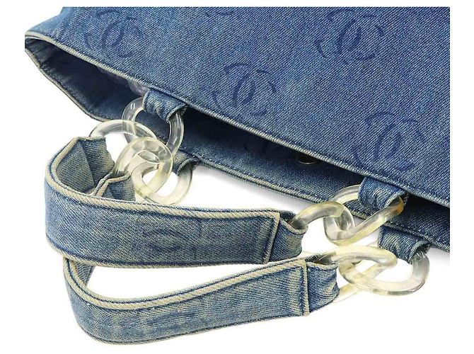 Borsa Tote Chanel in denim blu - vista 4