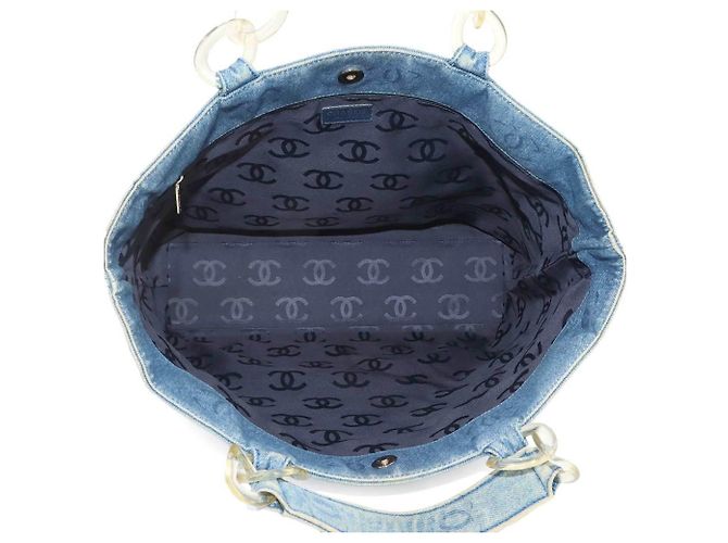 Borsa Tote Chanel in denim blu - vista 5