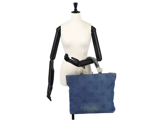 Borsa Tote Chanel in denim blu - vista 9