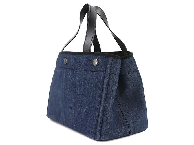 Borsa a mano 2-Way Prada in pelle e denim Nero Blu - vista 3