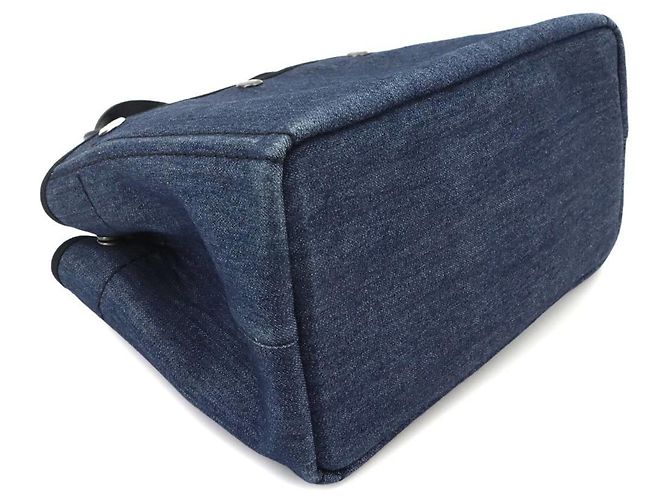 Borsa a mano 2-Way Prada in pelle e denim Nero Blu - vista 4