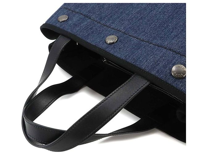 Borsa a mano 2-Way Prada in pelle e denim Nero Blu - vista 5