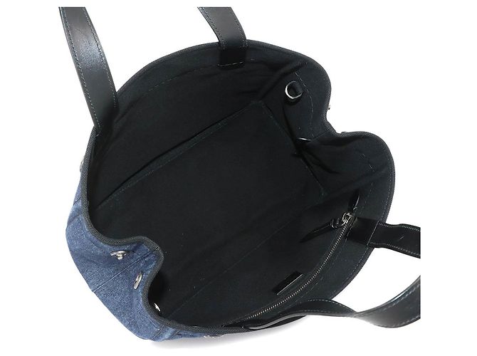 Borsa a mano 2-Way Prada in pelle e denim Nero Blu - vista 6