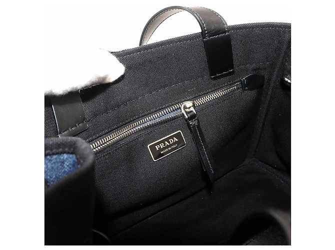 Borsa a mano 2-Way Prada in pelle e denim Nero Blu - vista 7