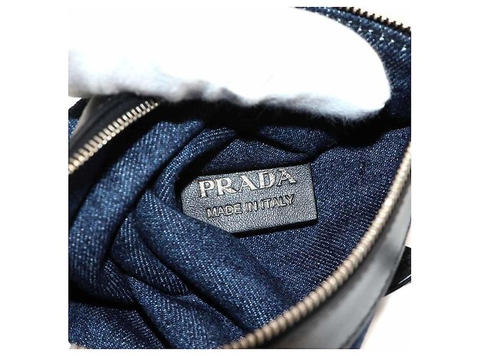 Borsa a mano 2-Way Prada in pelle e denim Nero Blu - vista 8