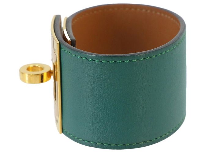 Hermès Bracelete Rígido Hermes Kelly Dog Dourado Verde - vista 3