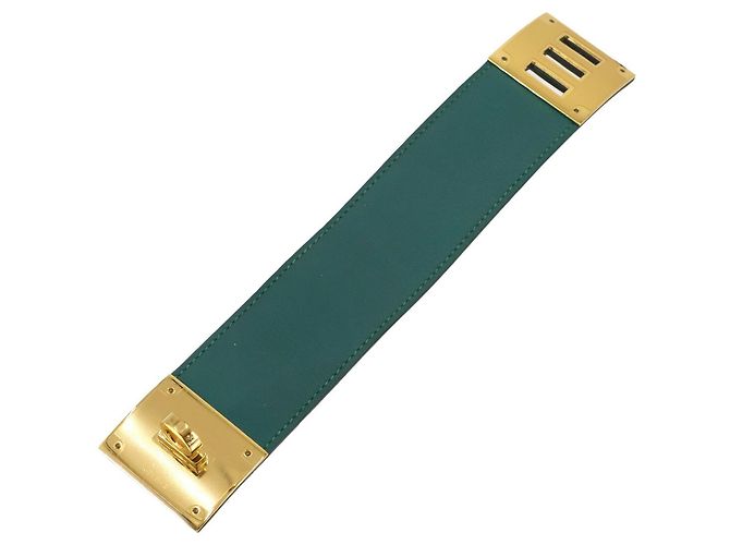 Hermès Bracelete Rígido Hermes Kelly Dog Dourado Verde - vista 4