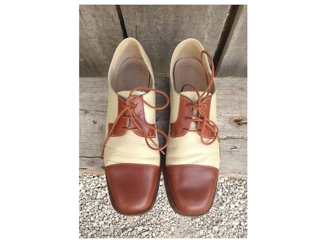 Autre Marque Enzo Gospéri Zweifarbige Leder-Derbies Braun Beige - Ansicht 3