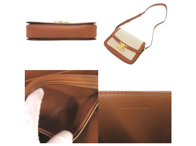 Céline Borsa a tracolla Celine Classic Triomphe in vitello e tessuto Marrone - vista 6