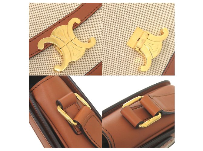 Céline Borsa a tracolla Celine Classic Triomphe in vitello e tessuto Marrone - vista 7