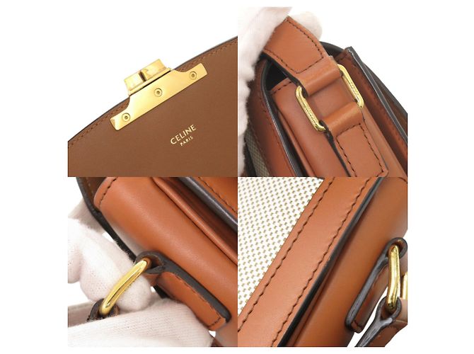Céline Borsa a tracolla Celine Classic Triomphe in vitello e tessuto Marrone - vista 9