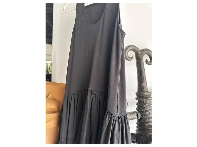Munthe Plus Simonsen PLU Schwarzes Baumwoll-Maxikleid mit Rüschen - Ansicht 5