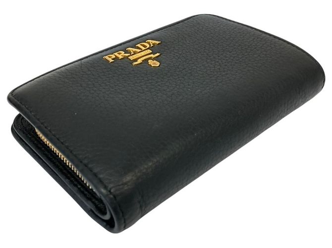 Cartera compacta bi-fold de piel con placa de logo Prada Negro - vista 2