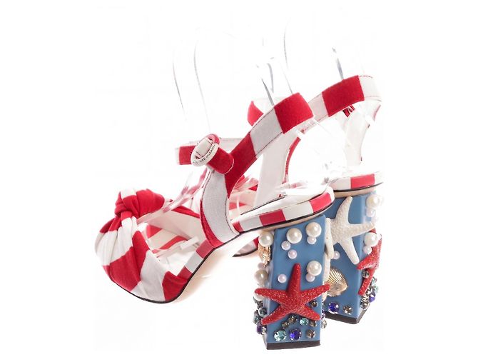 Sandali Dolce & Gabbana con decorazioni marittime Bianco Rosso Blu - vista 2