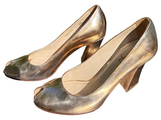 Décolleté Yves Saint Laurent dorate open-toe D'oro - vista 4