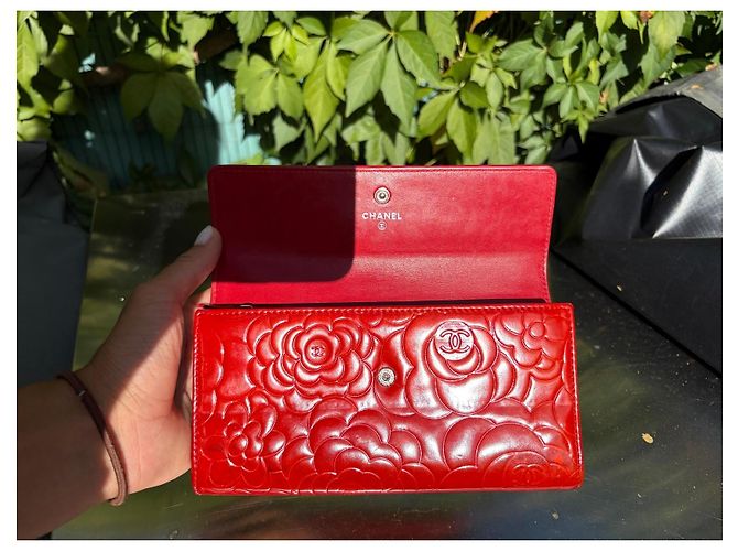 Chanel Camélia Cartera Cuero Charol Rojo Roja - vista 5