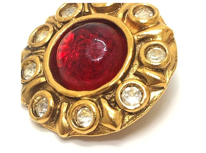 Orecchini a clip Chanel Vintage Gripoir con strass Rosso D'oro - vista 13