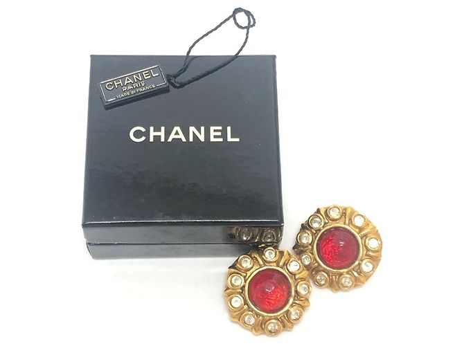 Orecchini a clip Chanel Vintage Gripoir con strass Rosso D'oro - vista 15