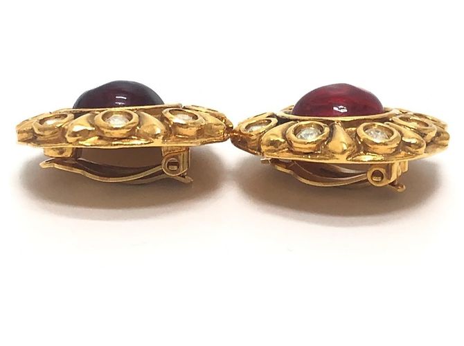 Orecchini a clip Chanel Vintage Gripoir con strass Rosso D'oro - vista 3