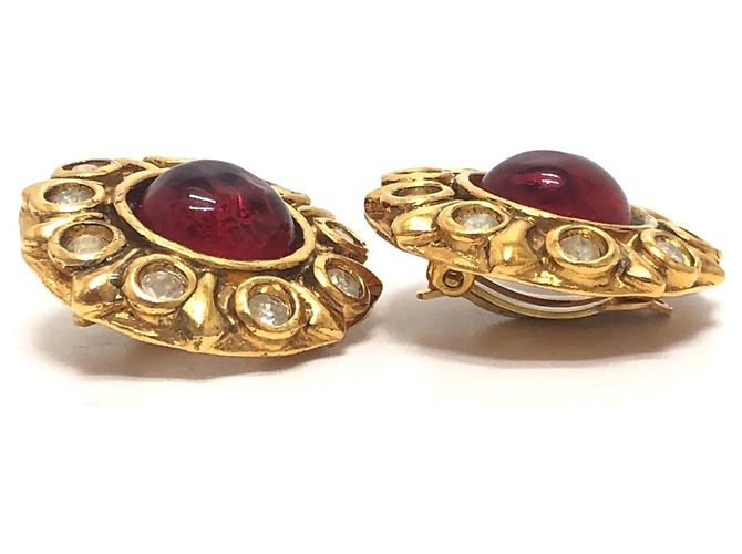 Orecchini a clip Chanel Vintage Gripoir con strass Rosso D'oro - vista 4