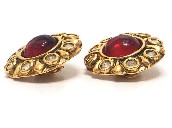 Orecchini a clip Chanel Vintage Gripoir con strass Rosso D'oro - vista 6