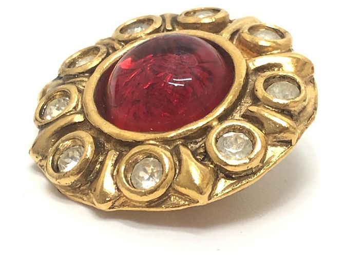 Orecchini a clip Chanel Vintage Gripoir con strass Rosso D'oro - vista 7