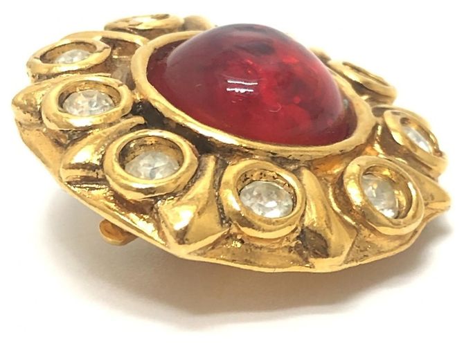 Orecchini a clip Chanel Vintage Gripoir con strass Rosso D'oro - vista 8