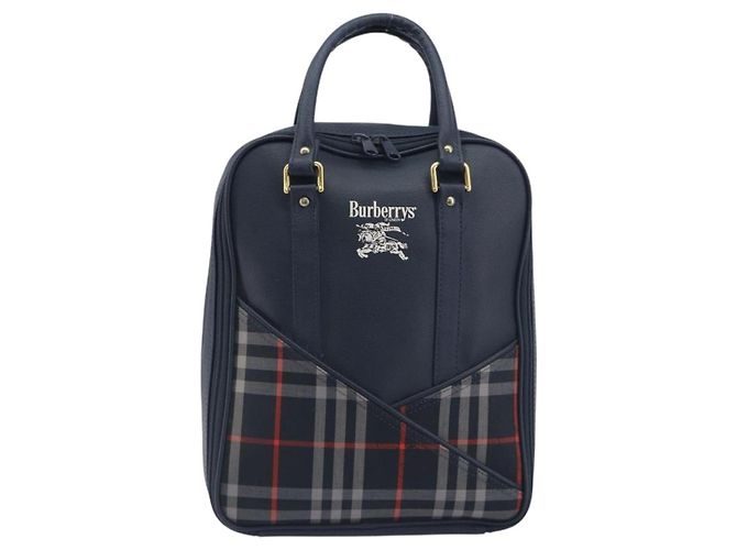 Borsa a Mano Burberrys Nova Check Pelle Canvas Navy Gold Auth 196639 D'oro Blu navy - vista 13