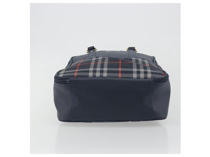 Borsa a Mano Burberrys Nova Check Pelle Canvas Navy Gold Auth 196639 D'oro Blu navy - vista 5