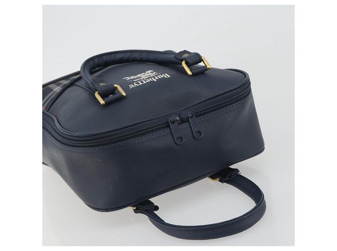 Borsa a Mano Burberrys Nova Check Pelle Canvas Navy Gold Auth 196639 D'oro Blu navy - vista 6